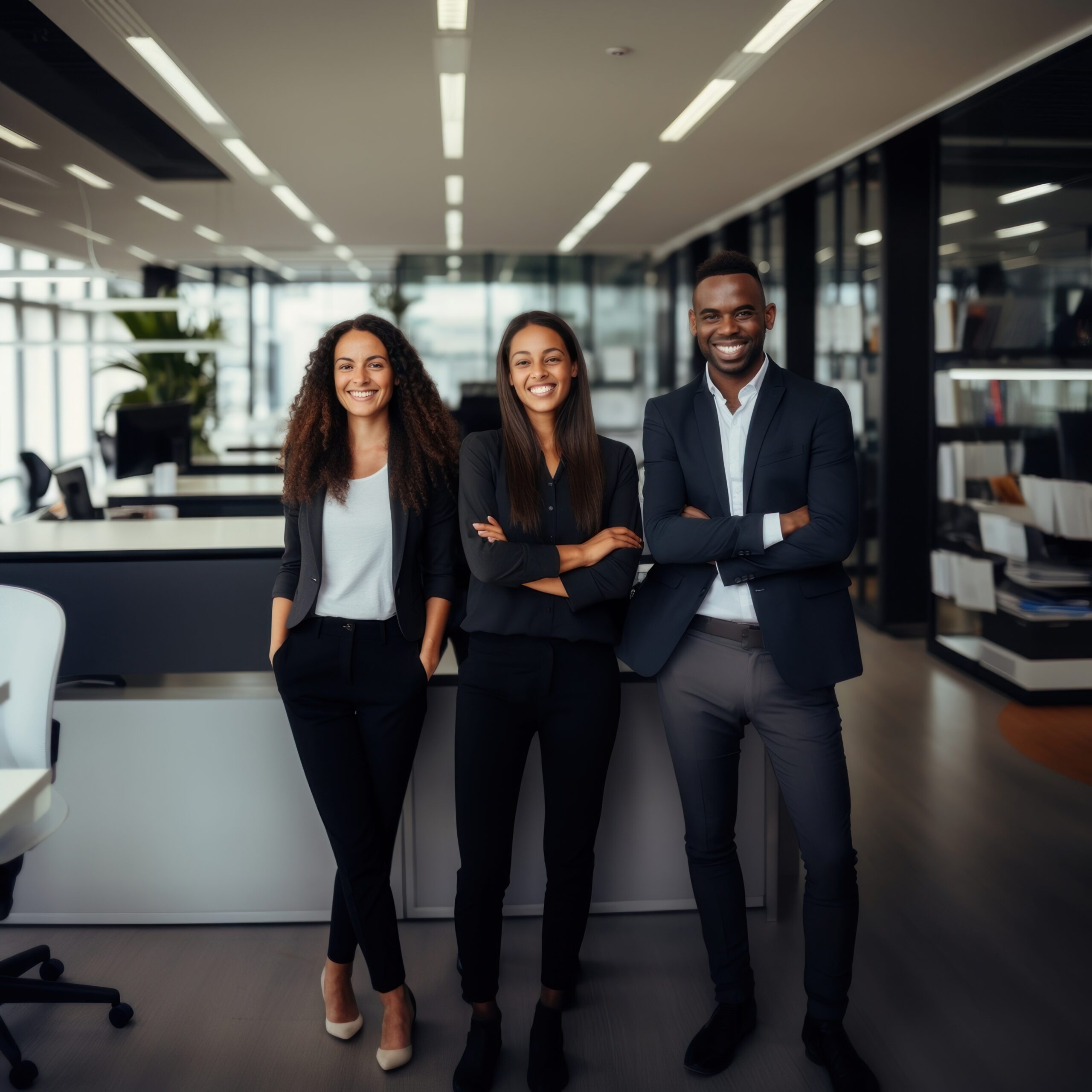 4 people business team smiling office adult. Marla Bace Corporate Training